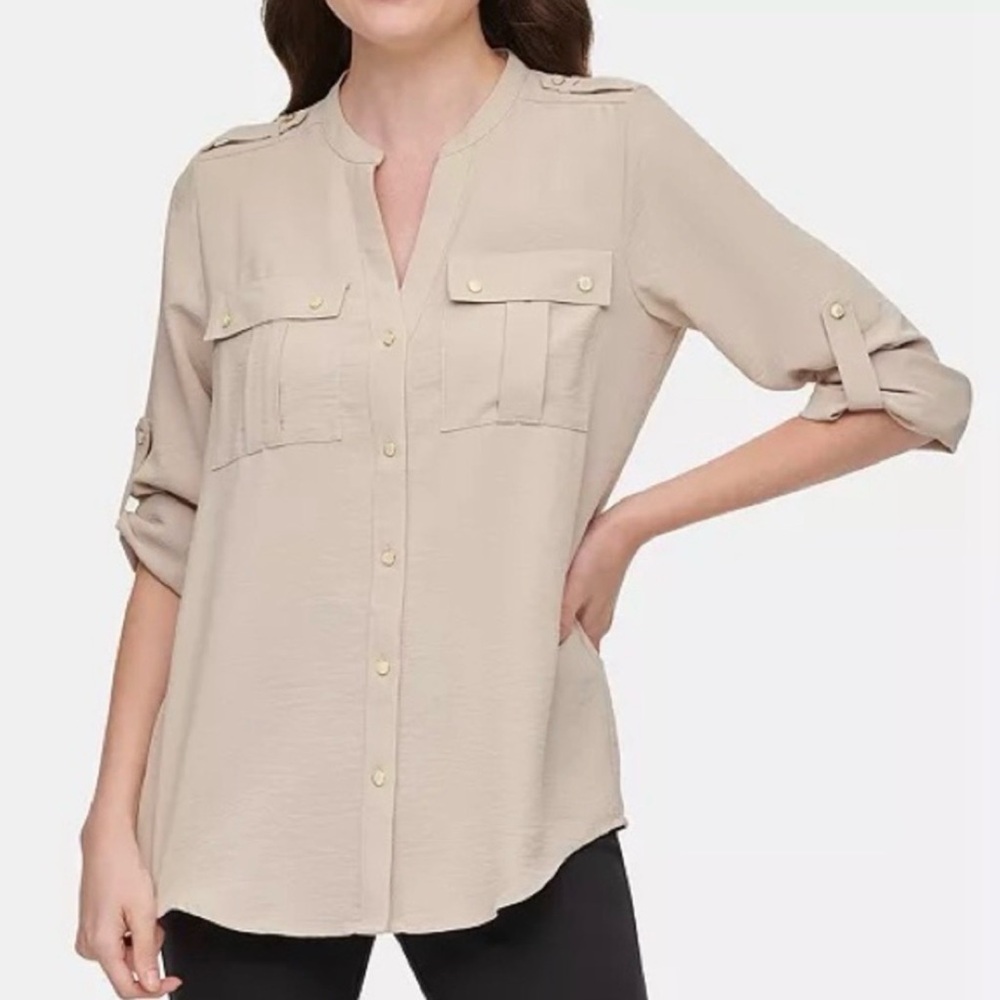 NWOT Calvin Klein Tan Button-Up Blouse